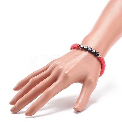 5Pcs 5 Color Handmade Polymer Clay Disc Surfer Stretch Bracelets Set BJEW-JB08800-1