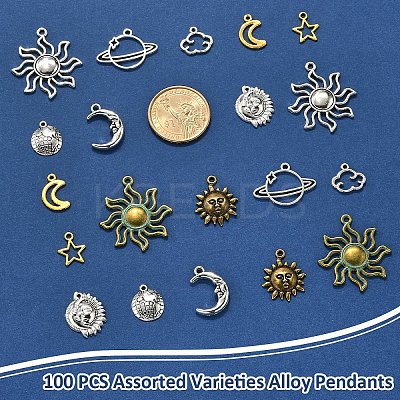100Pcs 10 Styles Tibetan Style Zinc Alloy Charms FIND-YW0007-15-1