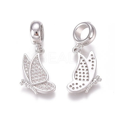 Brass Micro Pave Clear Cubic Zirconia European Dangle Charms ZIRC-I036-23P-1
