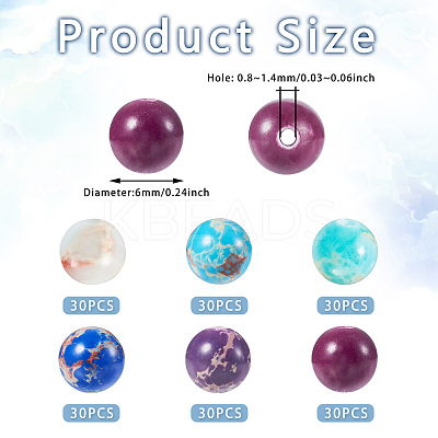 180Pcs 6 Styles Dyed Natural & Synthetic Imperial Jasper Beads Strands G-TA0002-41-1