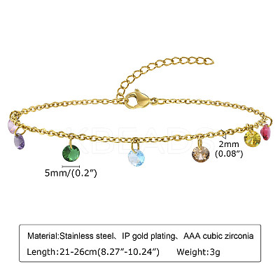 304 Stainless Steel with Flat Round Rhinestone Tassel Anklets FS-WG612B1-02-1
