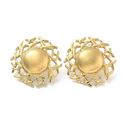 Ion Plating(IP) 304 Stainless Steel Flat Round Stud Earrings for Women EJEW-M089-05G-1