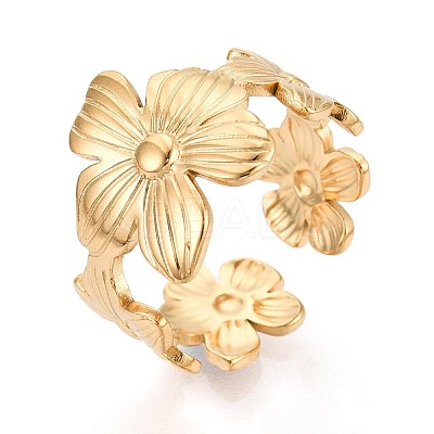 Adjustable Ion Plating(IP) 304 Stainless Steel Cuff Rings for Women RJEW-N052-05G-1