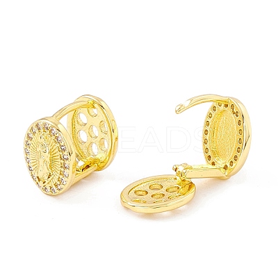 Clear Cubic Zirconia Oval with Virgin Mary Hinged Reversible Hoop Earrings EJEW-I266-03G-1