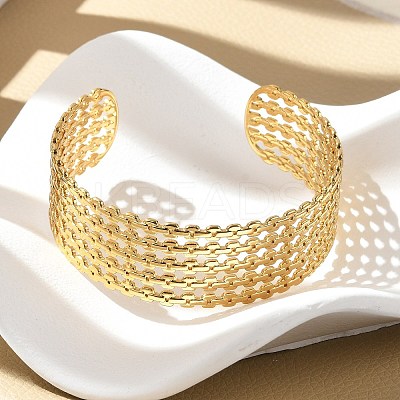 Hollow Out 304 Stainless Steel Cuff Bangles for Women BJEW-Z096-01G-1