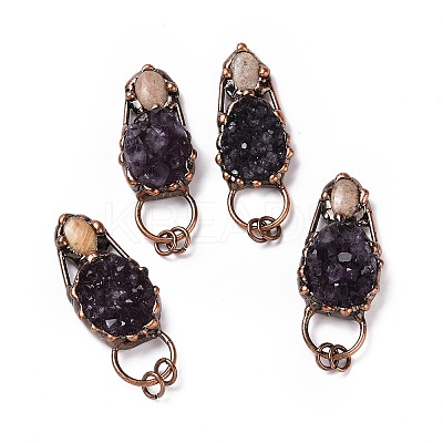 Natural Amethyst and Fossil Coral Big Pendants G-M383-14R-1
