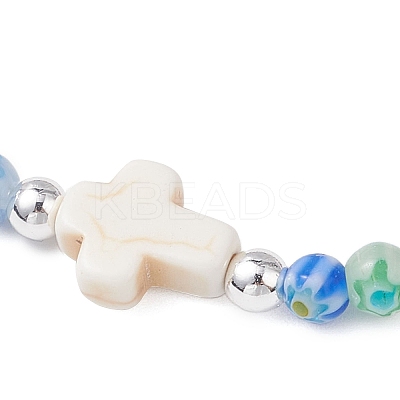 Handmade Millefiori Glass Round Beads & Spray Painted Synthetic Turquoise Beads Stretch Bracelets BJEW-JB12223-1