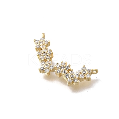 Brass Micro Pave Clear Cubic Zirconia 6 Flower Links Connector Charms KK-D431-072G-1