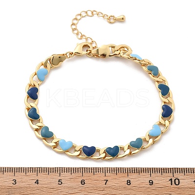 Heart Brass Enamel Curb Chains Bracelets for Women BJEW-B125-03G-1