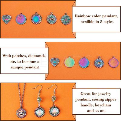 10Pcs 5 Style 304 Stainless Steel Pendant Rhinestone Cabochons STAS-UN0031-94-1
