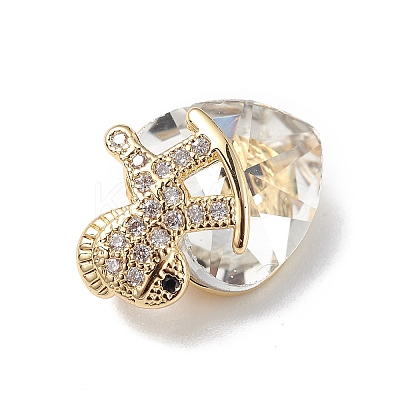 Real 18K Gold Plated Rack Plating Brass Micro Pave Clear Cubic Zirconia Pendants KK-C015-09G-15-1