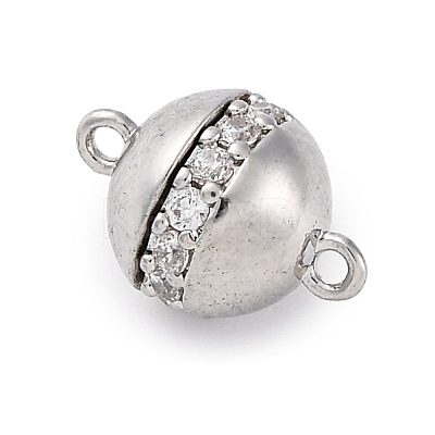 Brass Micro Pave Clear Cubic Zirconia Magnetic Clasps KK-P291-03P-1