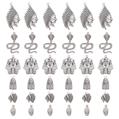 36Pcs 6 Style Tibetan Style Alloy Pendants FIND-AR0001-37-1