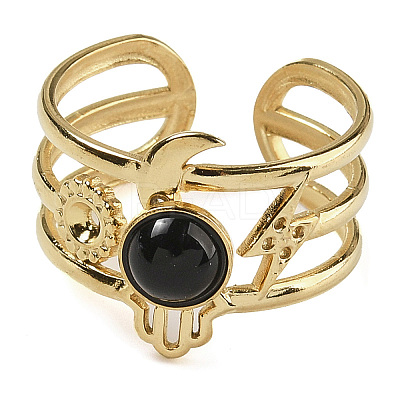 Natural Black Onyx Finger Rings RJEW-U027-07G-08-1