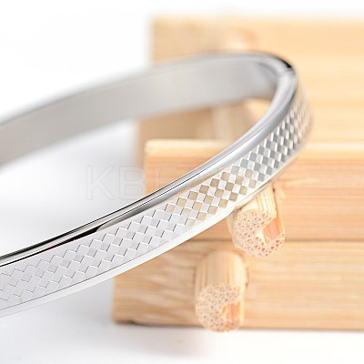 Tarnish Resistant Carve Rhombus 304 Stainless Steel Bangles BJEW-H0003-24A-1