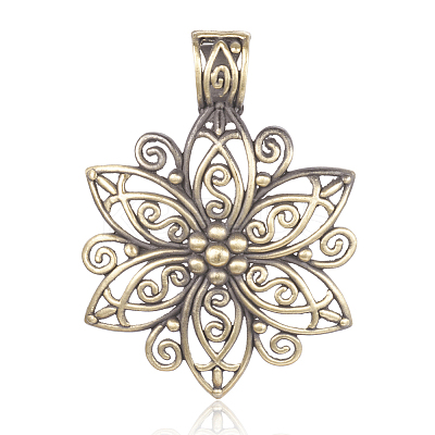 Tibetan Style Alloy Flower Big Pendants TIBEP-M001-14AB-AAA-NF-1
