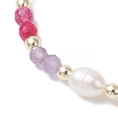 3Pcs Natural Mixed Gemstone & Cultured Freshwater Pearl Beads Braided Bead Bracelets for Women BJEW-JB12666-1