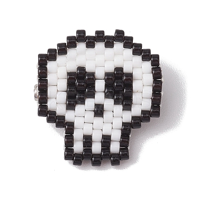 Halloween Skull Glass Seed Beads Brooch JEWB-BR00166-1