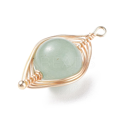 Natural Stone Copper Wire Wrapped Connector Charms PALLOY-JF01377-02-1