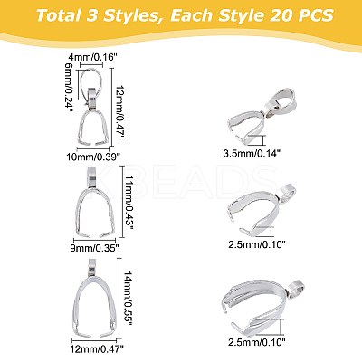 40Pcs 2 Style 304 Stainless Steel & 20Pcs 201 Stainless Steel Pendant Pinch Bails STAS-UN0030-11-1