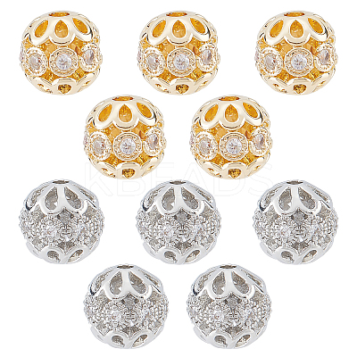 10Pcs 2 Colors Rack Plating Brass Micro Pave Clear Cubic Zirconia Beads ZIRC-SC0001-23-1