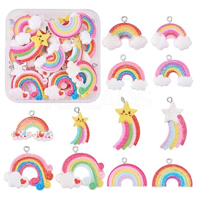 36 Pieces 12 Styles Glitter Powder Rainbow Pendants JX250A-1