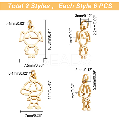12Pcs 2 Style 304 Stainless Steel Charms STAS-DC0008-70-1