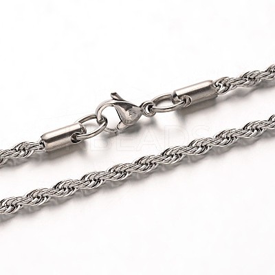 Tarnish Resistant 304 Stainless Steel Rope Chain Necklaces NJEW-M124-09P-1