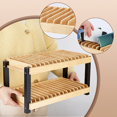 Pine Wood with Iron Mobile Phone Holders ODIS-WH0038-317-1