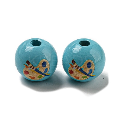 Printed Wood European Beads WOOD-L020-D08-1