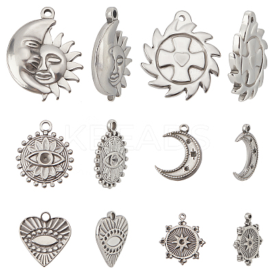 12Pcs 6 Style 304 Stainless Steel Pendants STAS-DC0003-38-1
