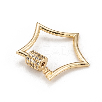 Brass Micro Pave Clear Cubic Zirconia Screw Carabiner Lock Charms ZIRC-T010-07G-1