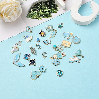 27Pcs 27 Style Light Gold Alloy Enamel Pendants ENAM-YW0001-77-1