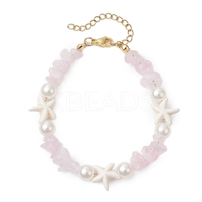 Starfish Synthetic Turquoise & Natural Rose Quartz Chip Beaded Bracelets for Women BJEW-JB11264-03-1