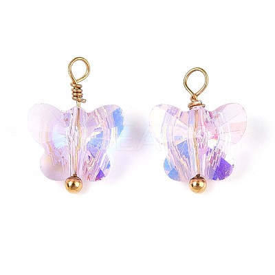 Electroplate Glass Butterfly Charms STAS-N110-12G-1