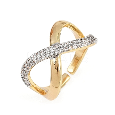 Brass Micro Pave Cubic Zirconia Cuff Rings RJEW-D326-03G-1