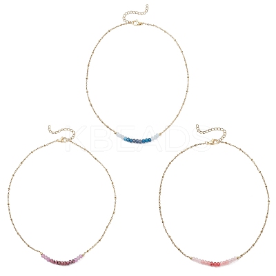 Dyed Natural Malaysia Jade Faceted Rondelle Beaded 304 Stainless Steel Satellite Chain Necklaces for Women NJEW-JN05783-1
