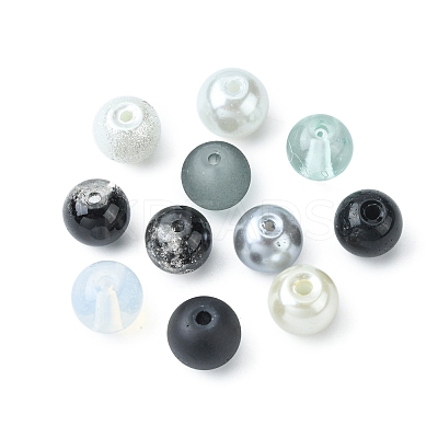375Pcs 15 Style Imitation Jade & Pearl & Baking Paint Glass Beads GLAA-FS0001-34-1