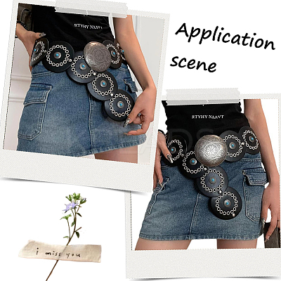 Western Retro PU Leather & Resin Imitation Gemstone Disc Chain Belts with Alloy Buckles AJEW-WH20060-33-1