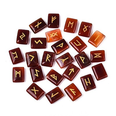 25Pcs Rectangle Natural Carnelian Rune Stones with Elder Futhark Alphabet Engraved G-T142-34-1