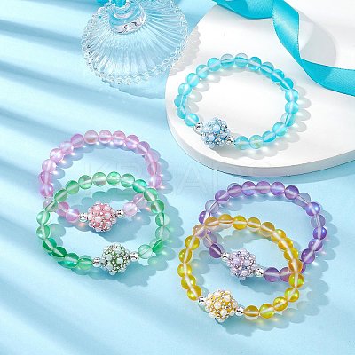 Frosted Round Synthetic Moonstone Beaded Bracelets BJEW-JB09469-1
