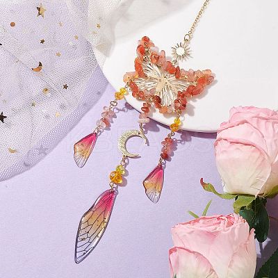 Natural Carnelian and Resin Pendant Decorations HJEW-TA00134-03-1