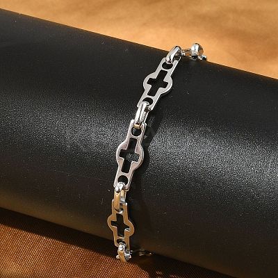 304 Stainless Steel Cross Link Chains Bracelets for Men & Women BJEW-D042-41P-1