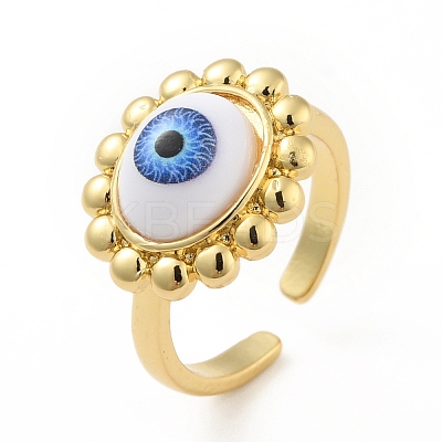 Acrylic Sun with Evil Eye Open Cuff Ring RJEW-B042-07G-02-1