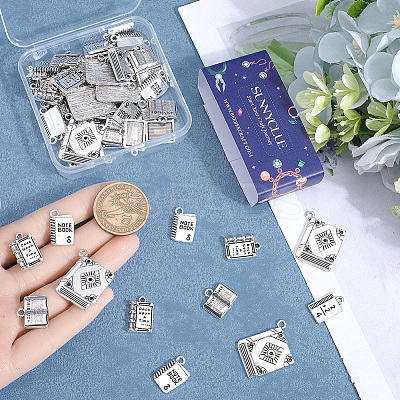 60Pcs 5 Styles Tibetan Style Alloy Pendants for Teachers' Day TIBEP-SC0003-05-1