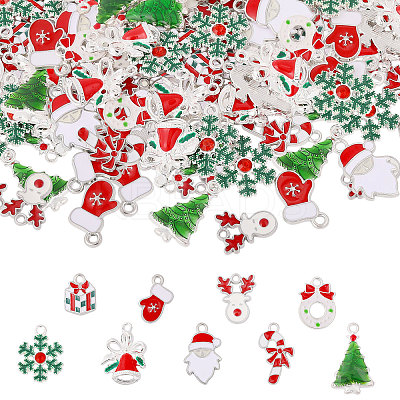 72Pcs 9 Styles Christmas Theme Alloy Enamel Pendants ENAM-CA0001-89-1