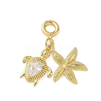 Brass Pave Clear Cubic Zirconia Sea Animals European Dangle Charms KK-I371-39G-01-1