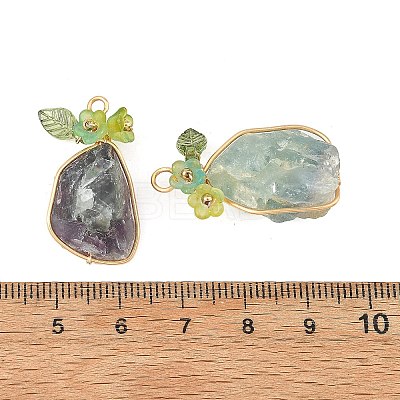 Raw Rough Natural Green Fluorite Copper Wire Wrapped Pendants PALLOY-JF06061-01-1