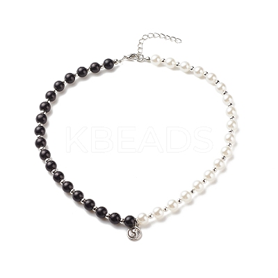 Alloy Yin-yang Charm Necklace with Plastic Imitation Pearl Beaded for Women NJEW-JN03914-1