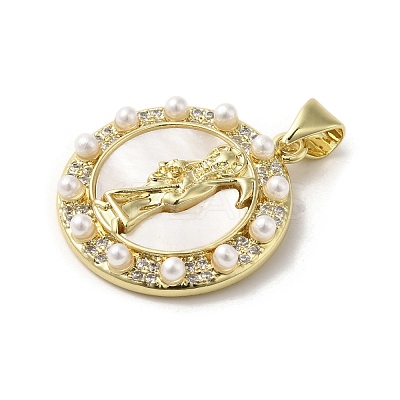 Brass Pave Shell Pendants KK-I708-16M-G-1